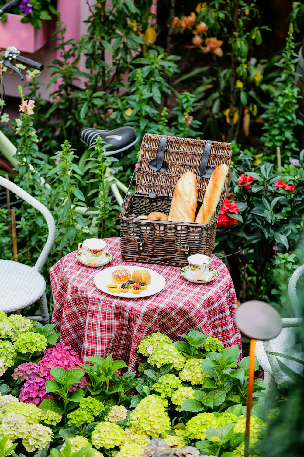 a table with food and drinks on it