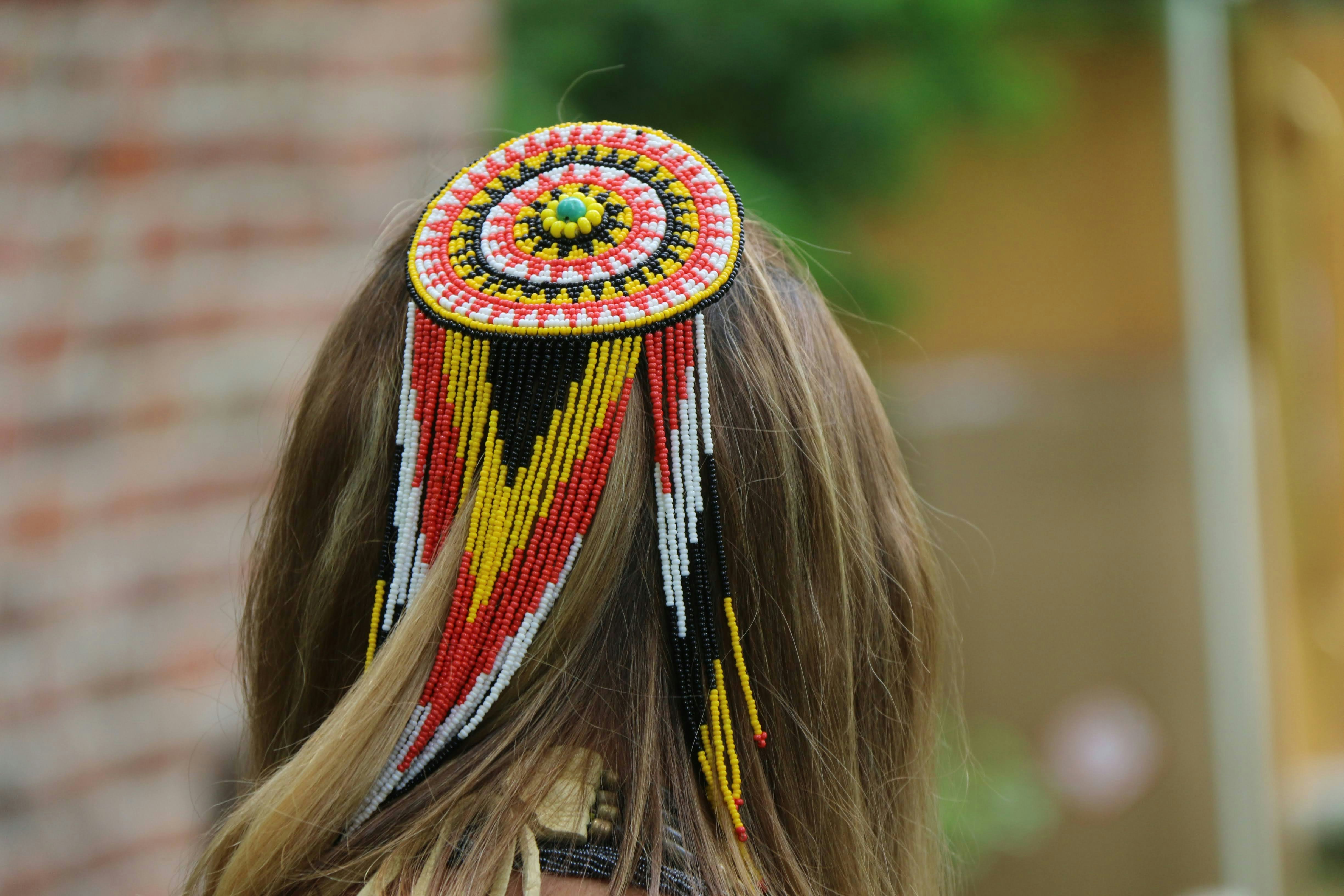 A woman with a colorful hat