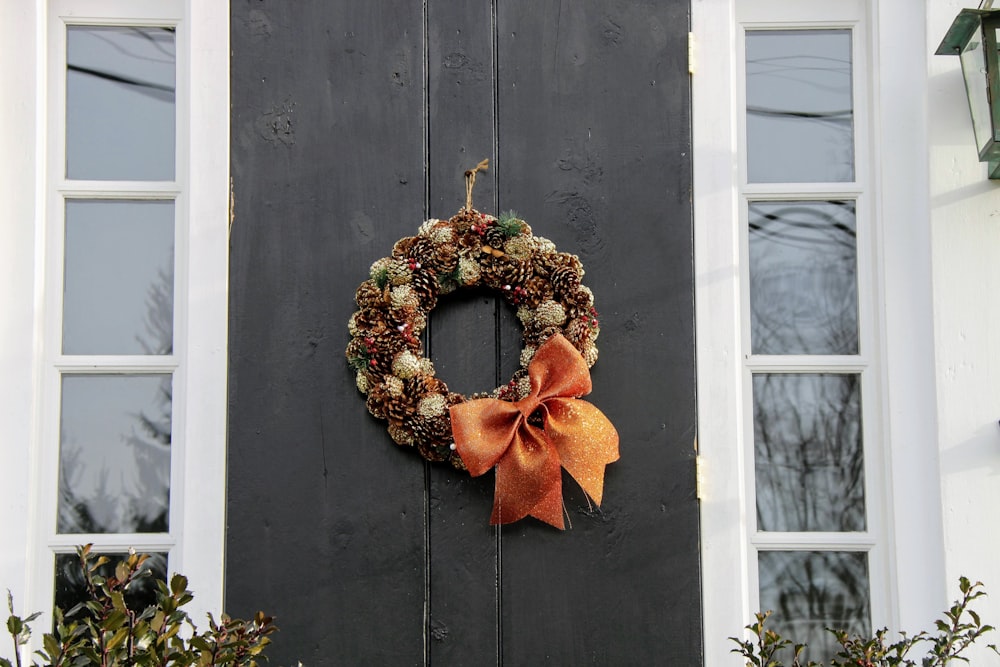 a wreath on a door