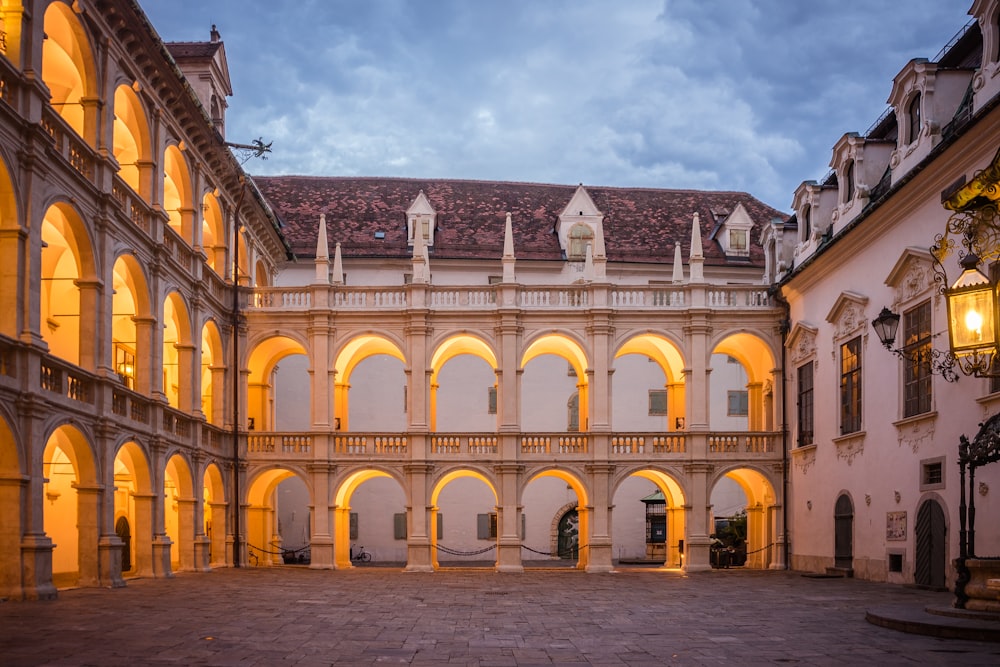 a large building with arches