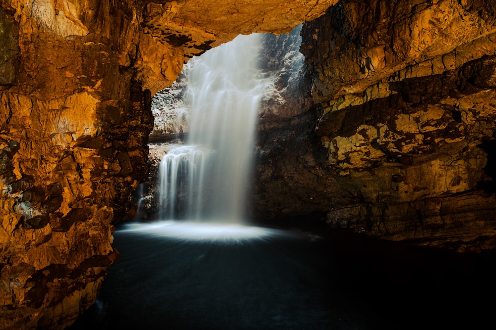 a waterfall in a cave