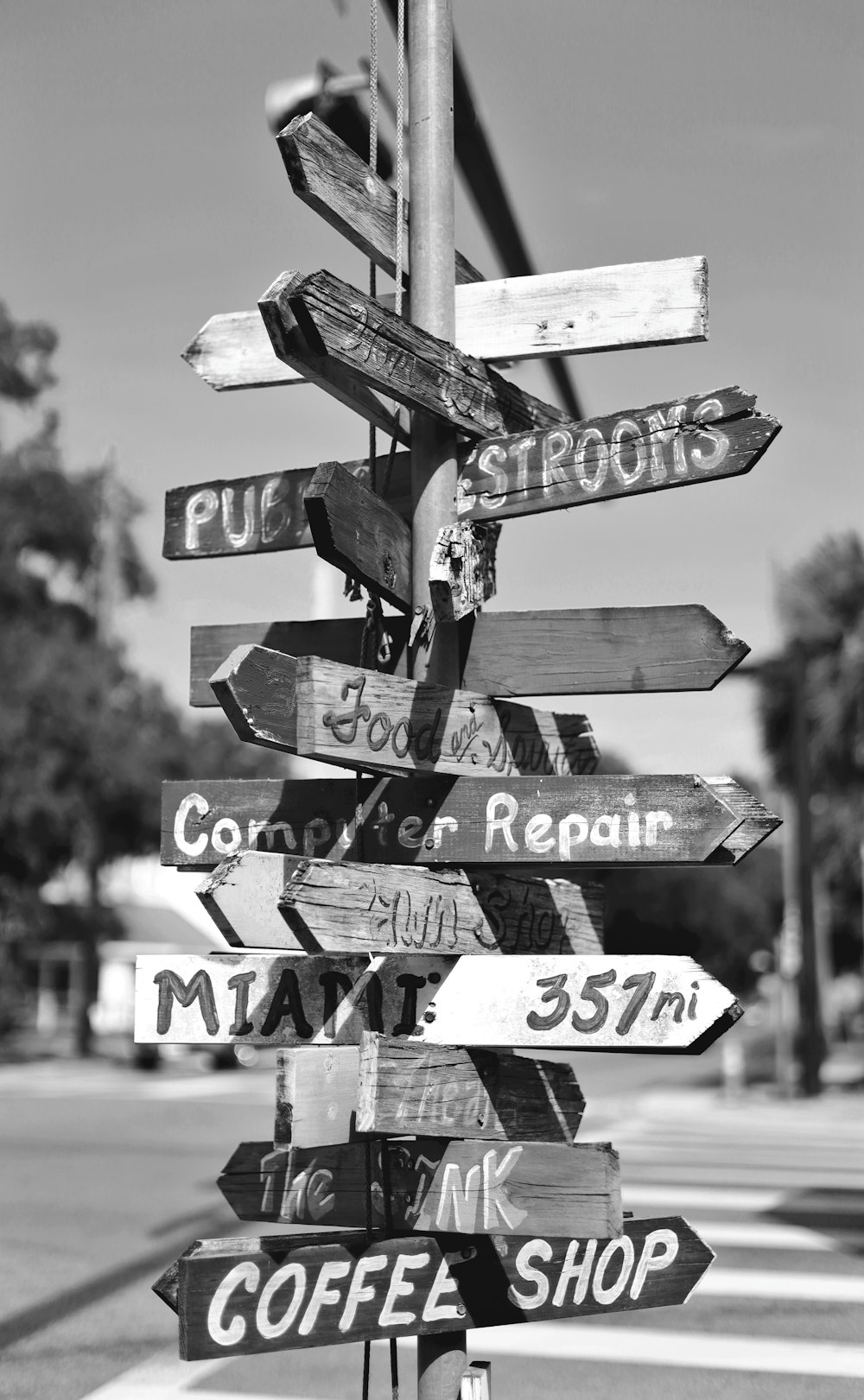 a sign post with many street signs