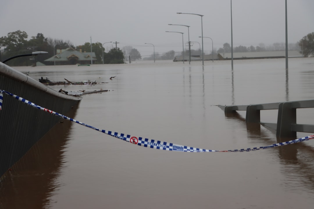 a flooded area with a bridge, Flooded bridge over the Hawkesbury River at Windsor, Western Sydney, NSW, Australia. July 5, 2022