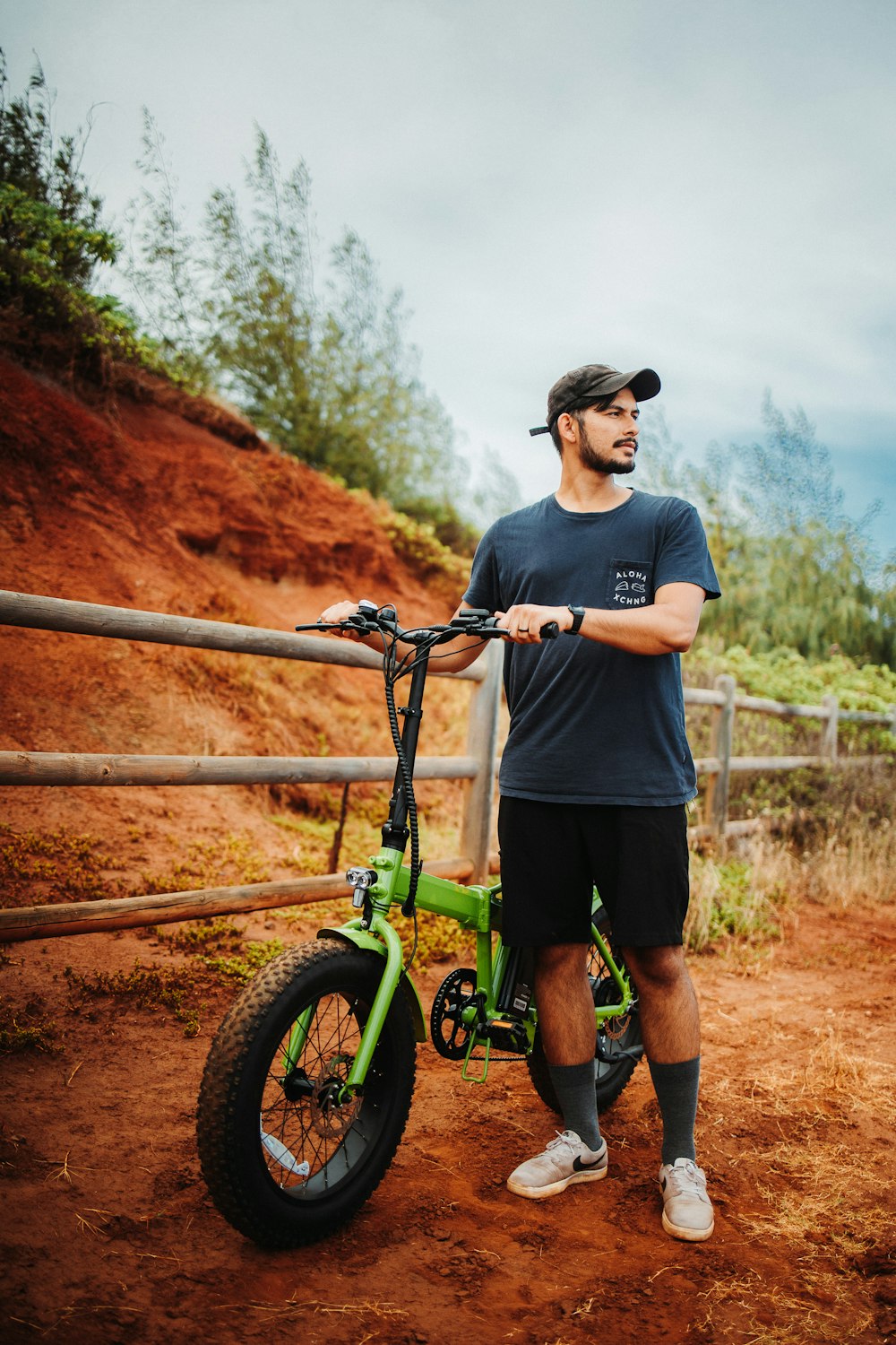 a person standing next to a bicycle