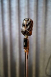 a gold and black microphone