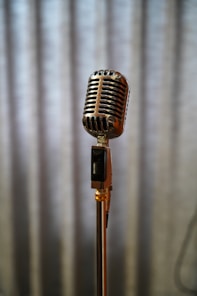 a gold and black microphone