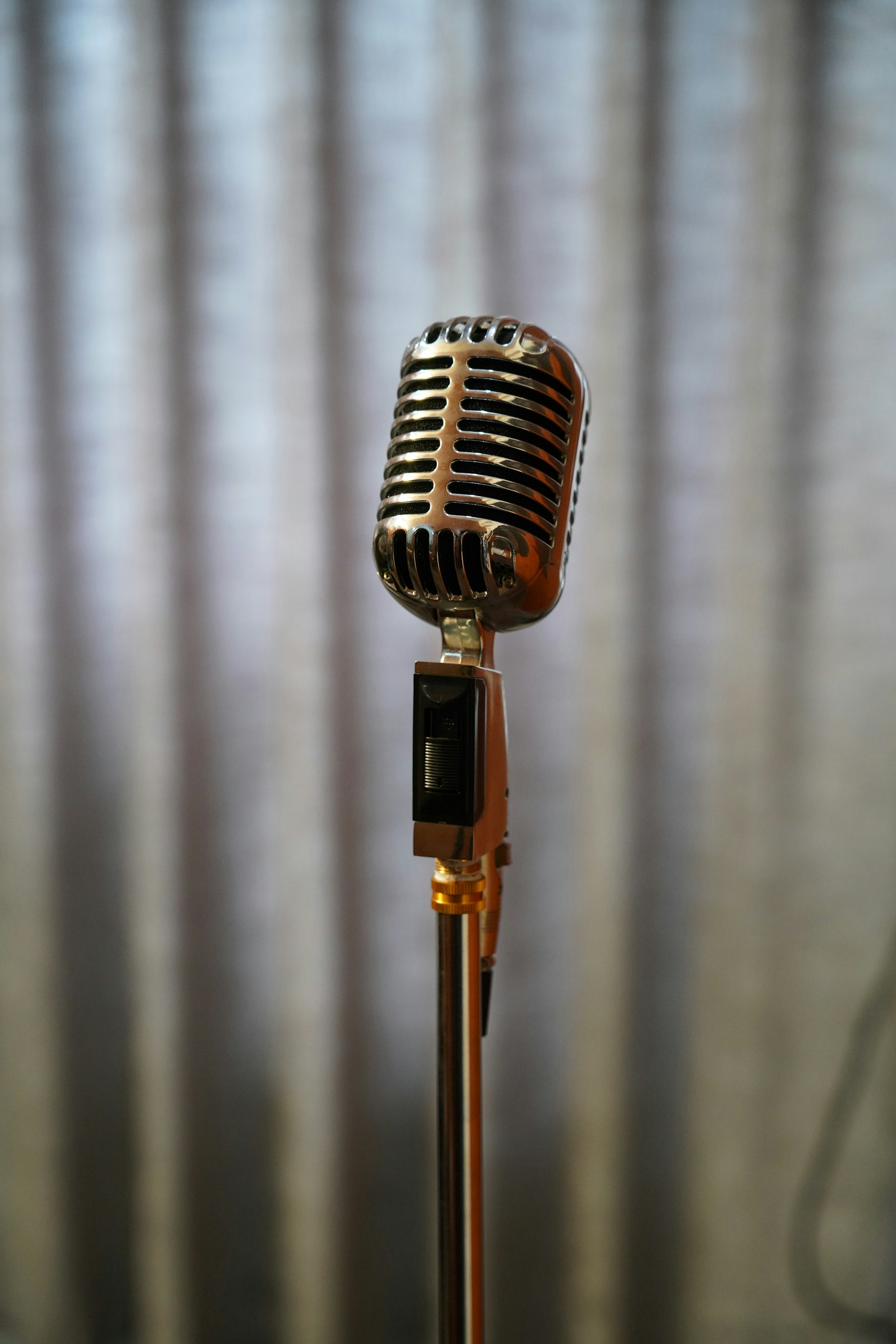 a gold and black microphone