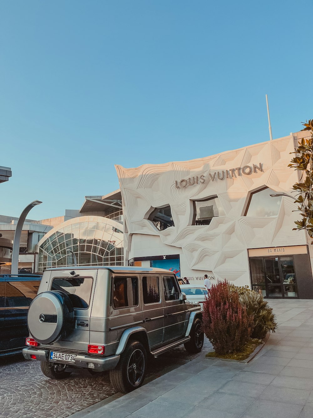 a truck parked outside a building