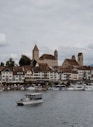 a group of boats in a harbor