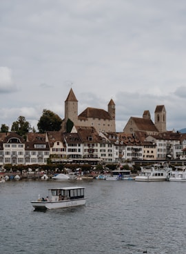 a group of boats in a harbor