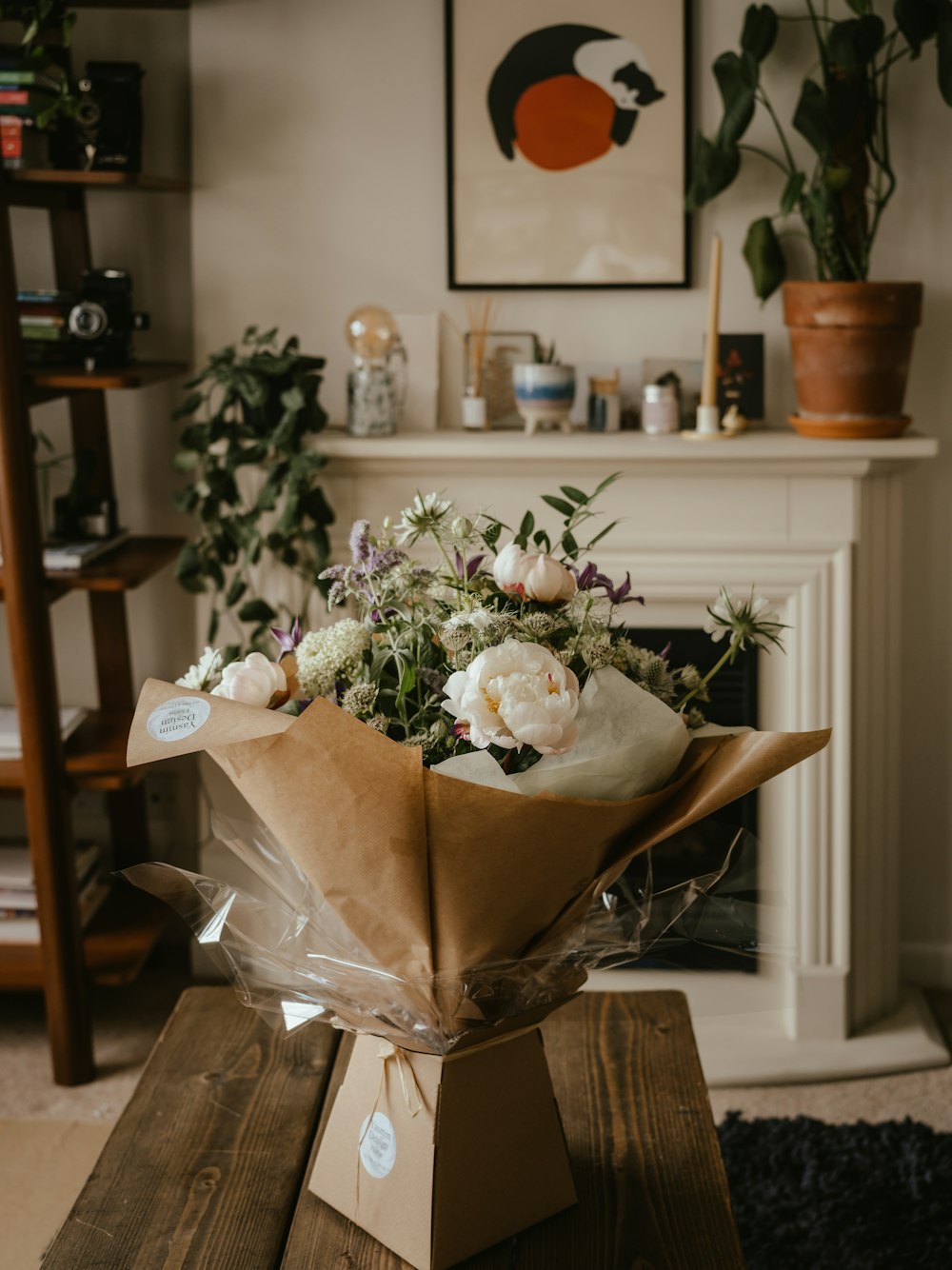 a bouquet of flowers in a box