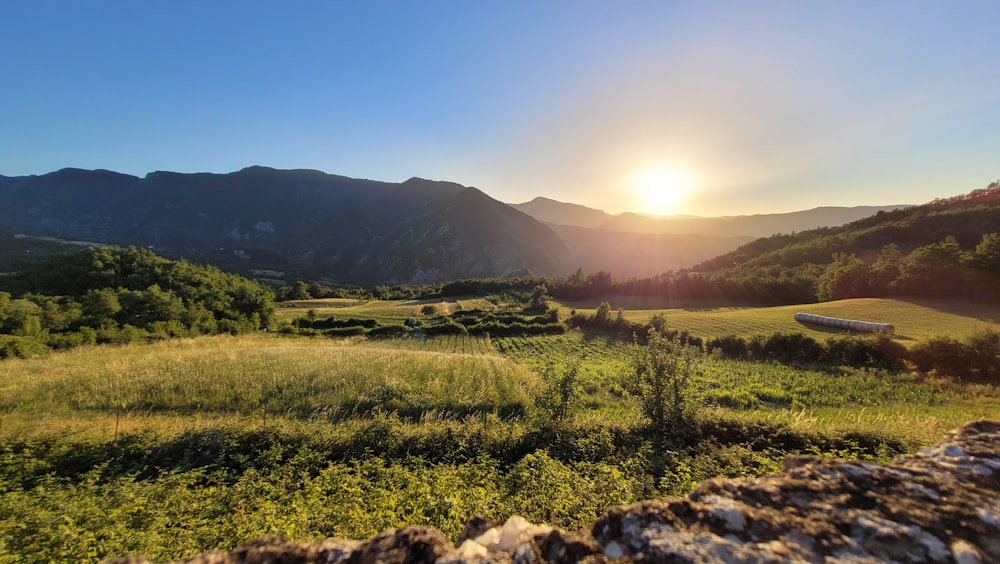 a landscape with hills and trees