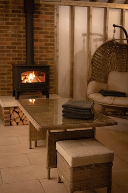 a fireplace with a fire in it