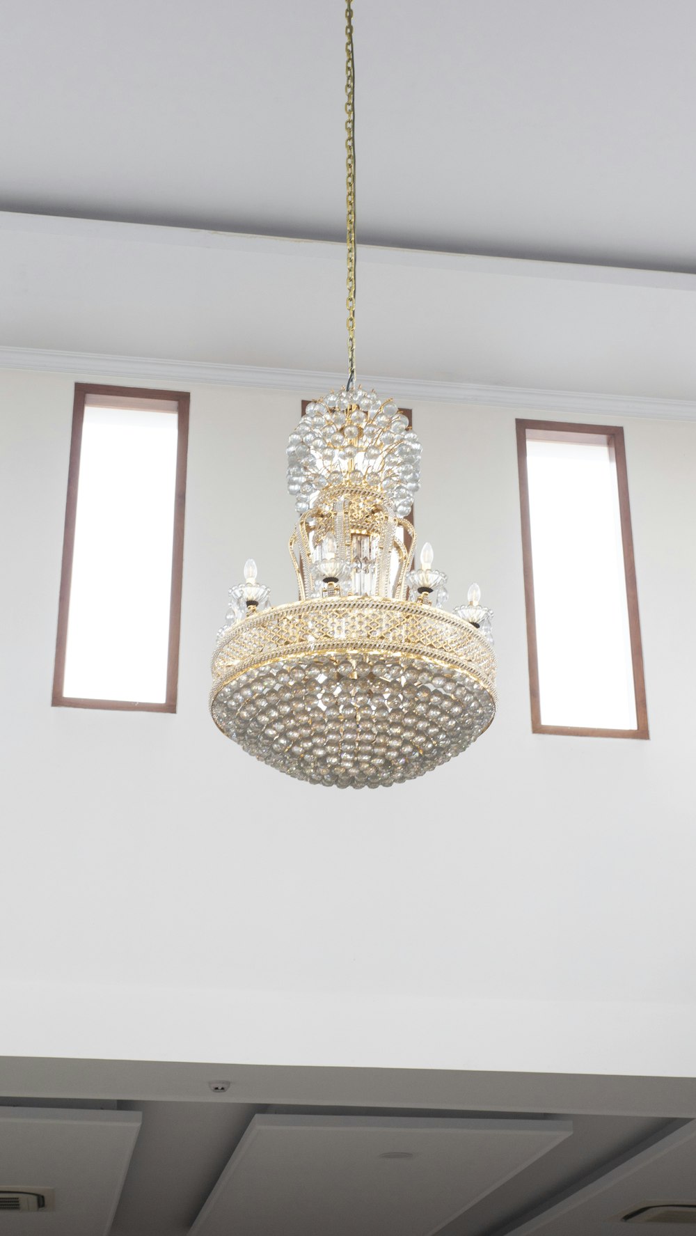 a chandelier from a ceiling