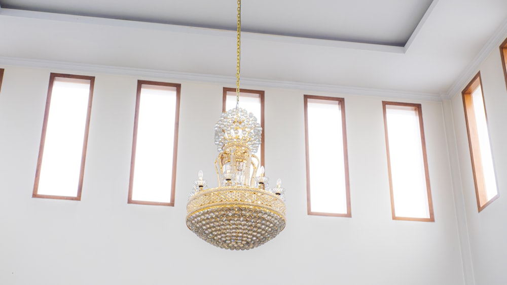 a chandelier from a ceiling