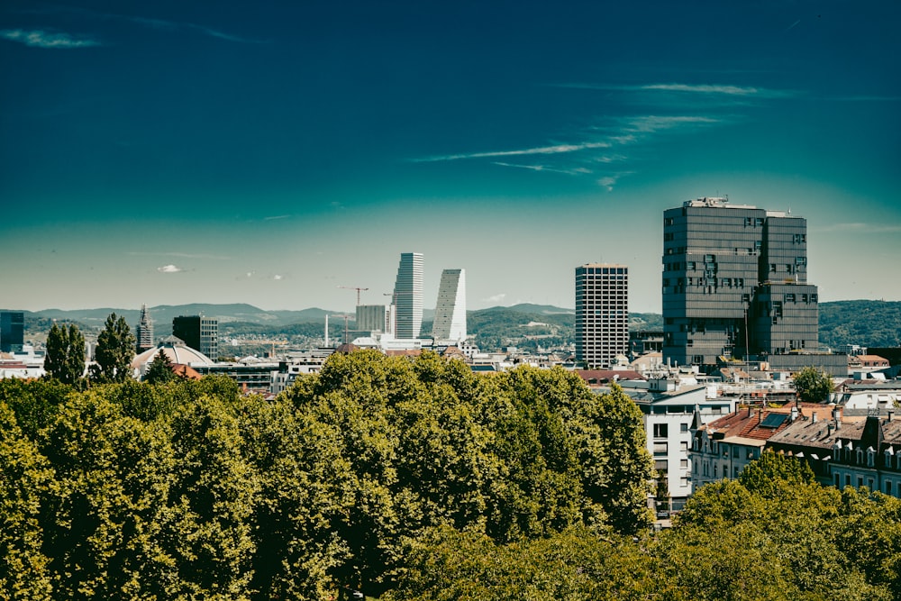 a city with trees and buildings