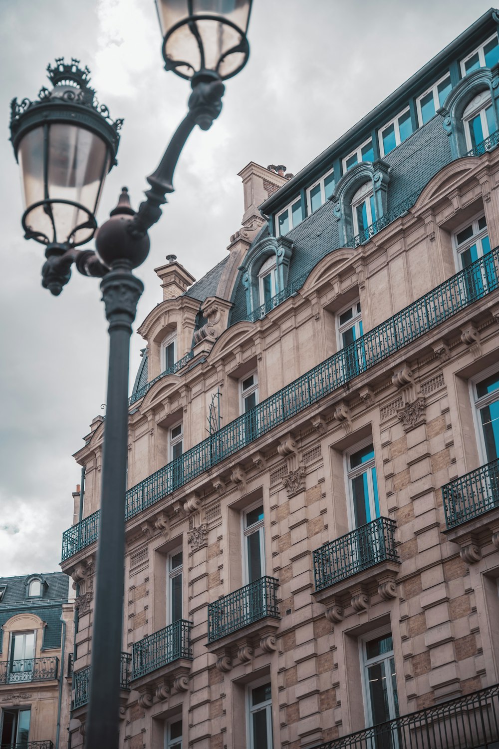 a building with a lamp post