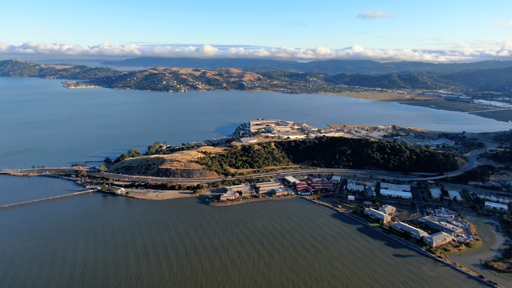 an aerial view of a small town