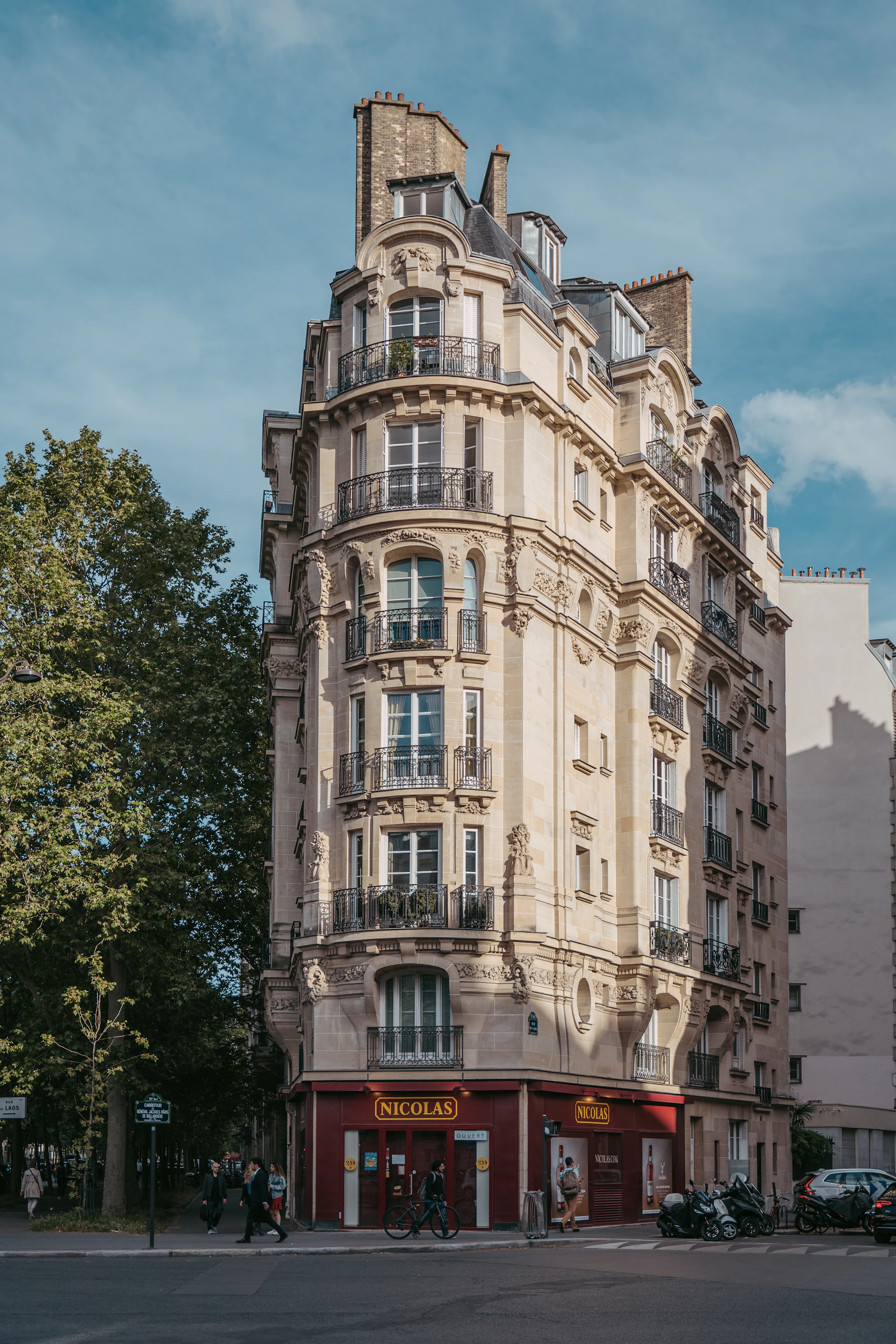 a tall building with a red door
