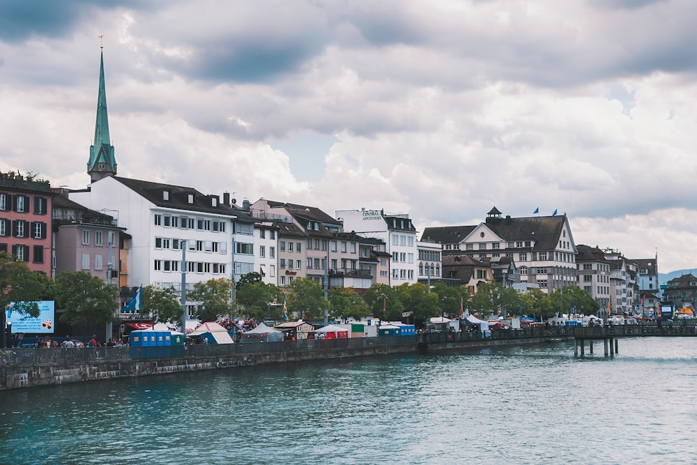 a body of water with buildings along it