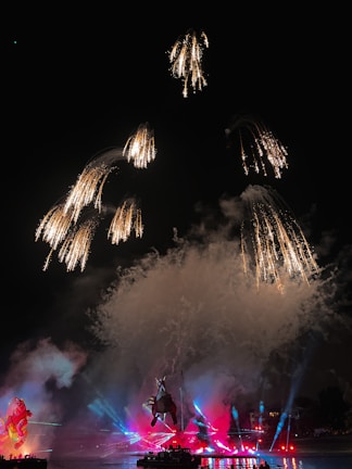 Animated digital art of the bingwu horse surrounded by fireworks and golden coins symbolizing luck.