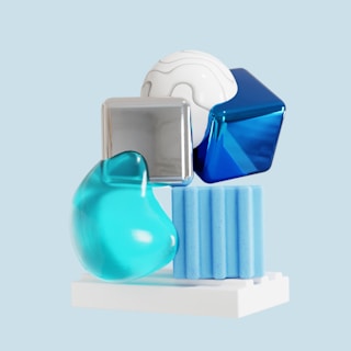 a few blue and white containers