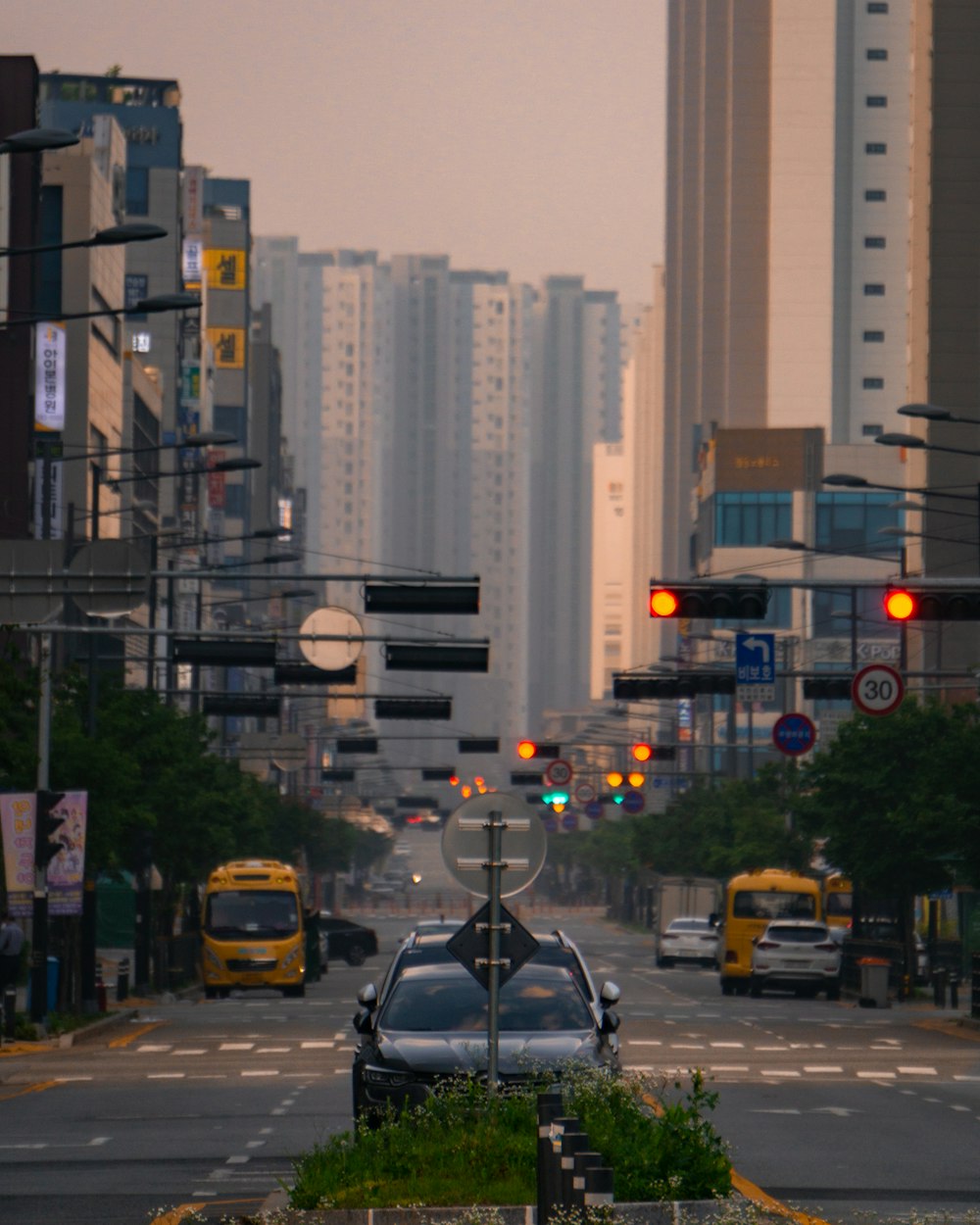 a city street with traffic