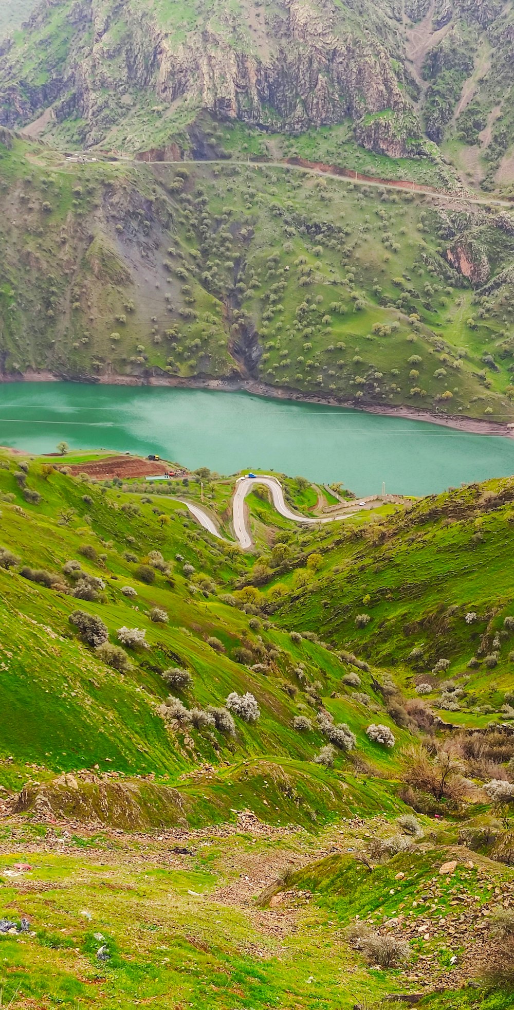 a lake in a mountainous region