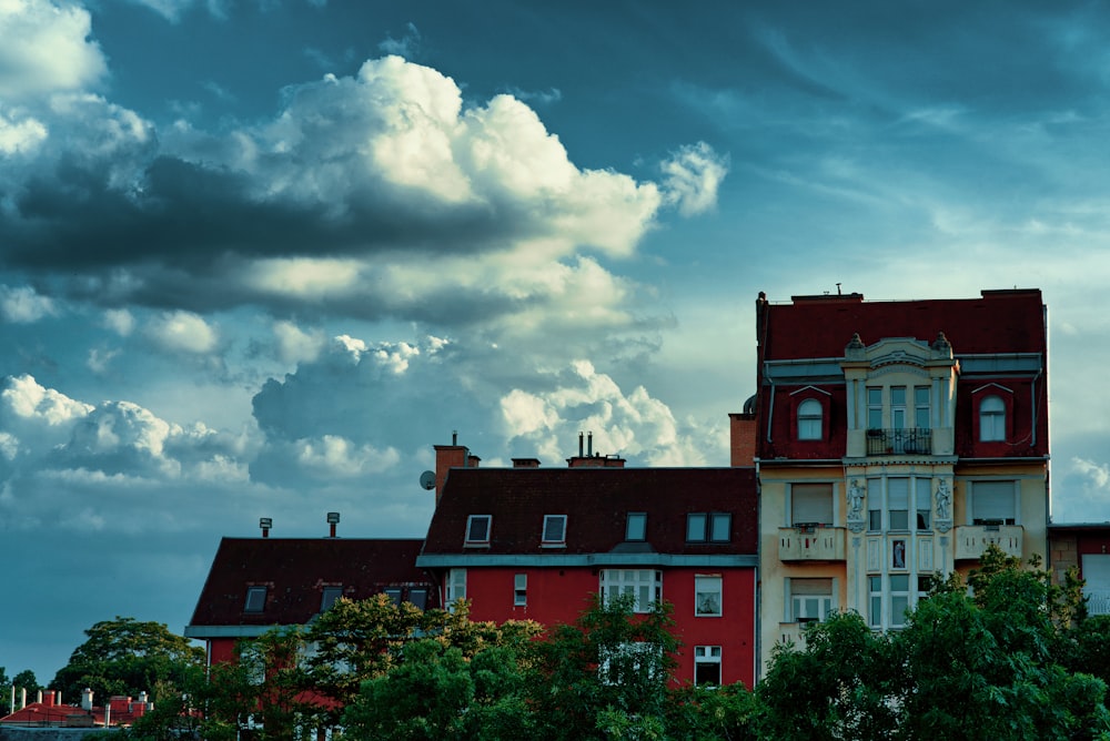 a building with trees in the front