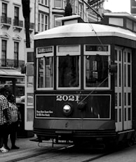 a trolley car on a street