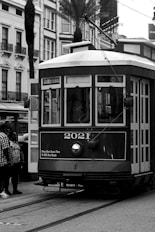 a trolley car on a street