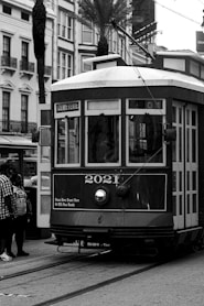 a trolley car on a street