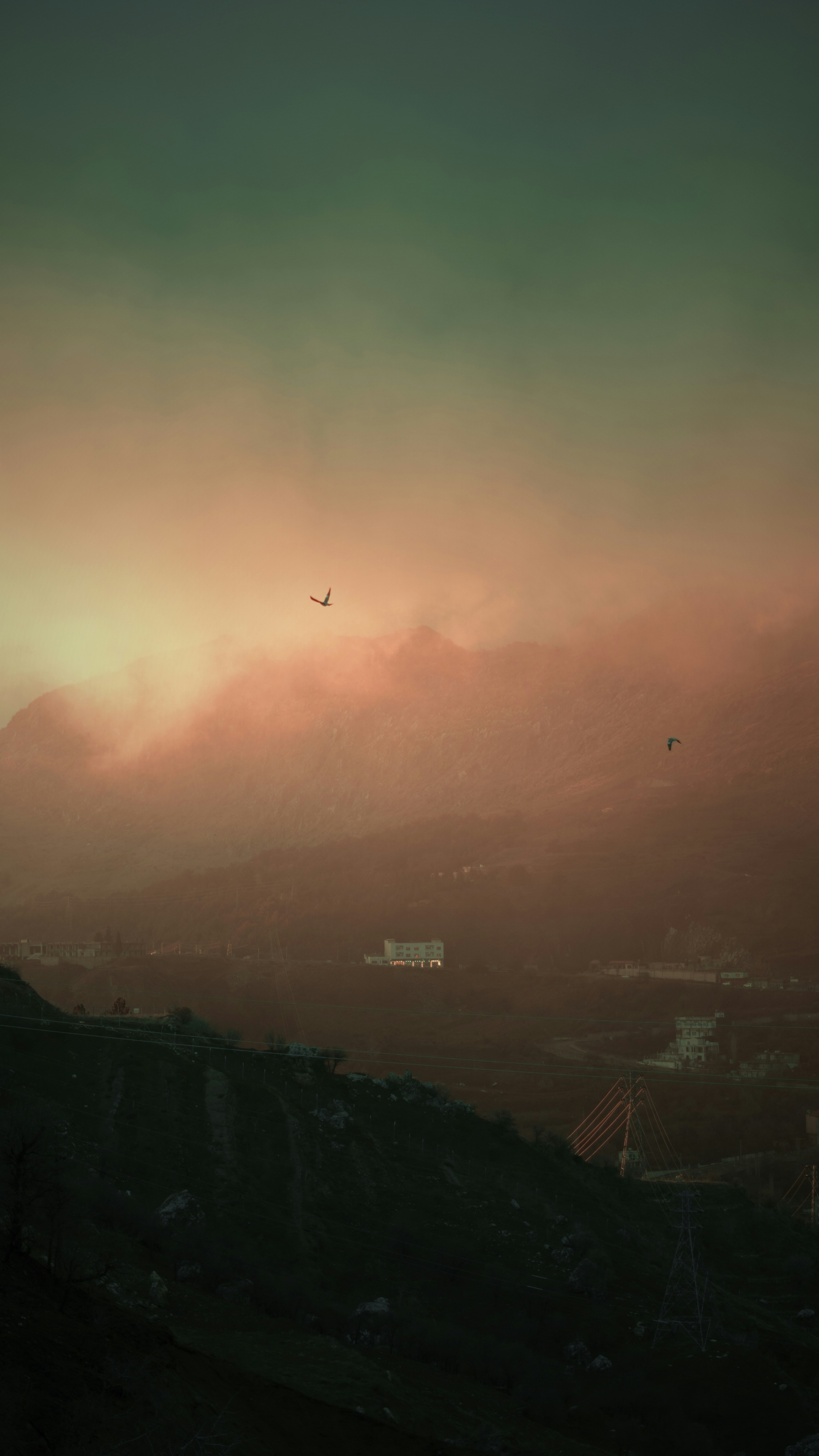 a plane flying over a city