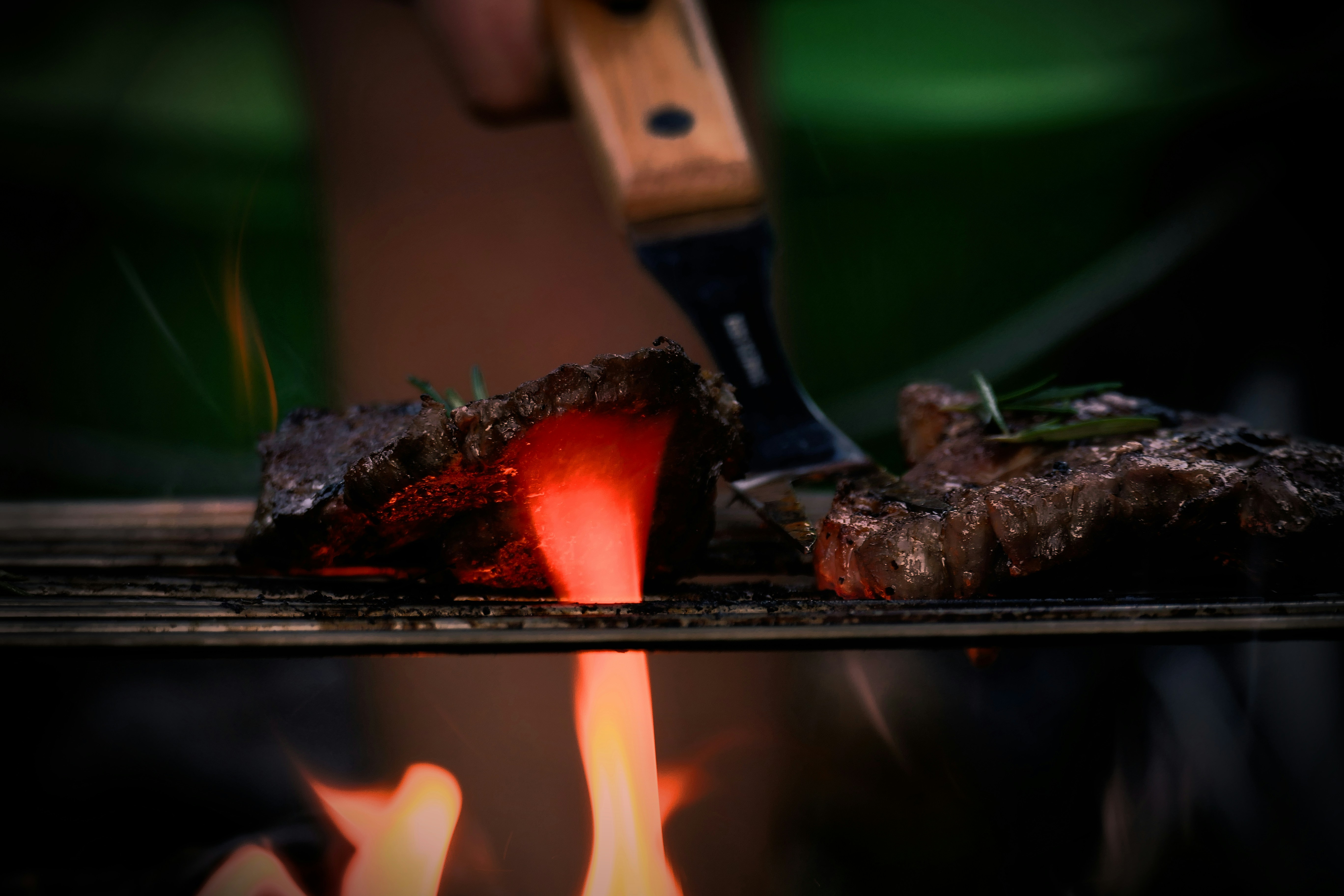a flame of a burning barbecue