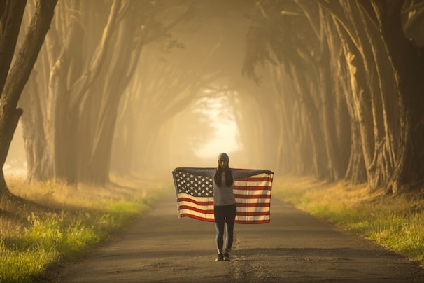 a person holding a flag
