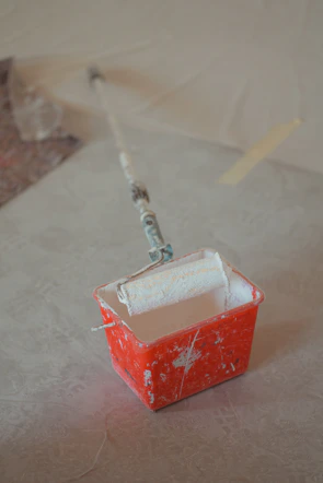 a red and white box