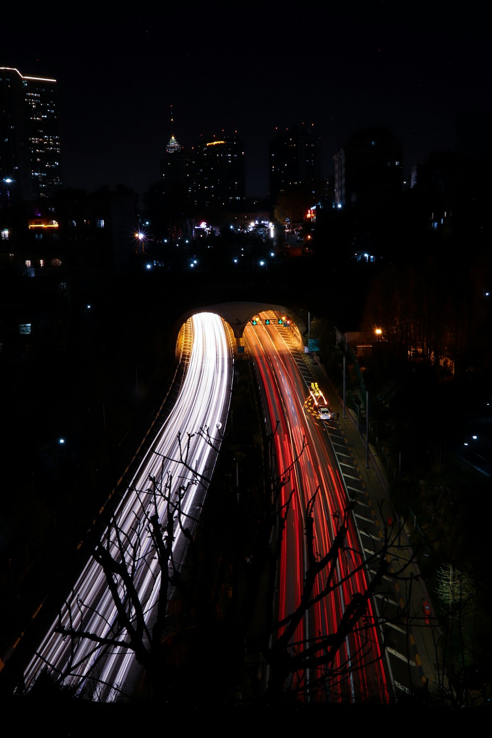 a bridge with lights at night