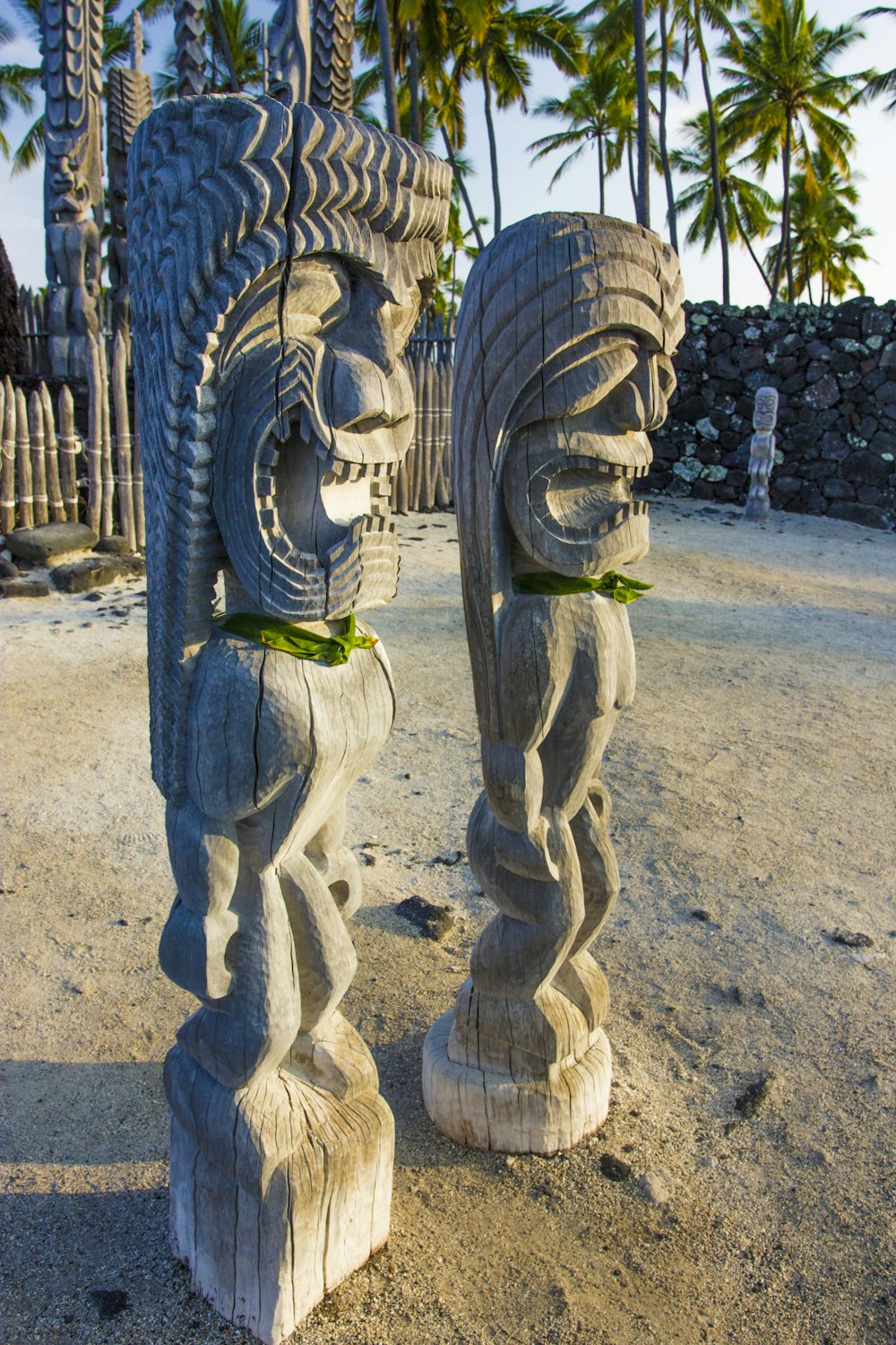 a group of carved wood carvings