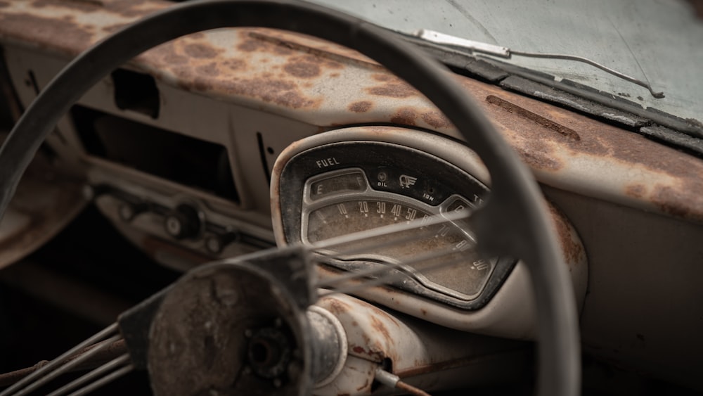 a close up of a car steering wheel