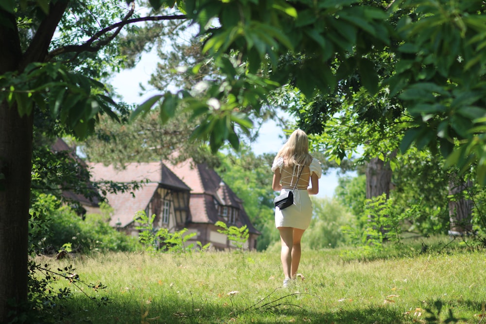 a person walking in a yard