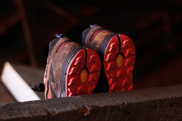 a pair of red and black shoes