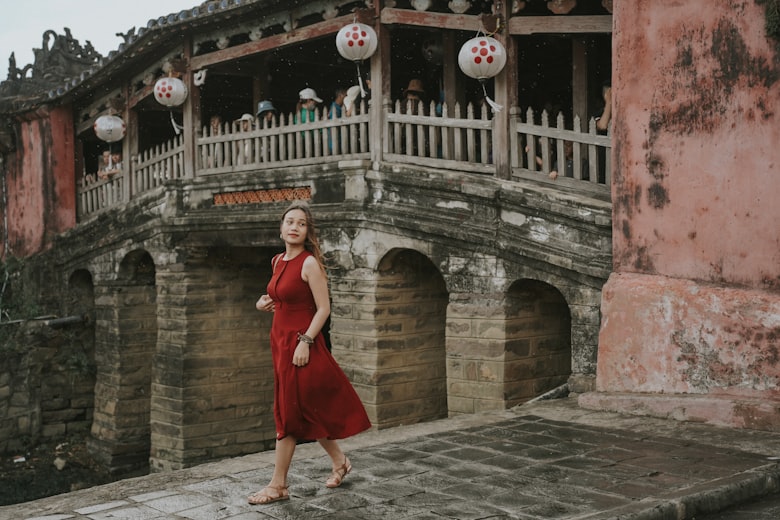 Colourful lanterns hanging over a street in Hoi An ancient town Vietnam