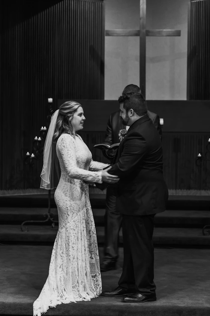 A couple dancing together at a wedding reception