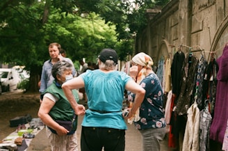 Mirjam Walter chatting with local residents at a village market in Samstagern.