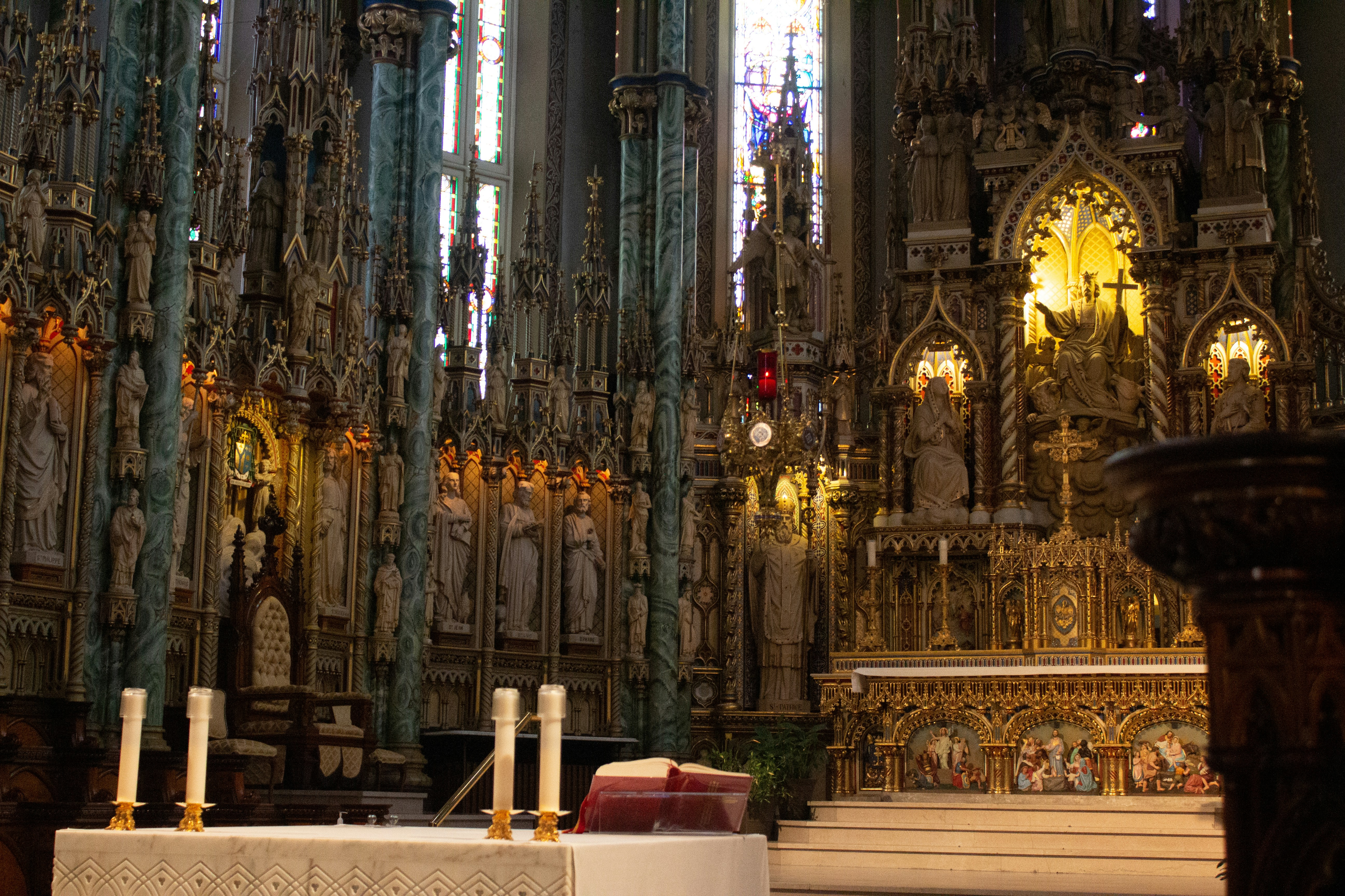 a large ornate religious building with statues