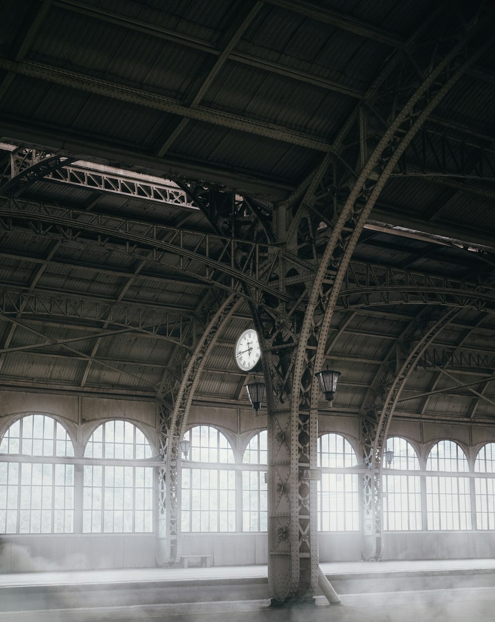 a clock in a large building