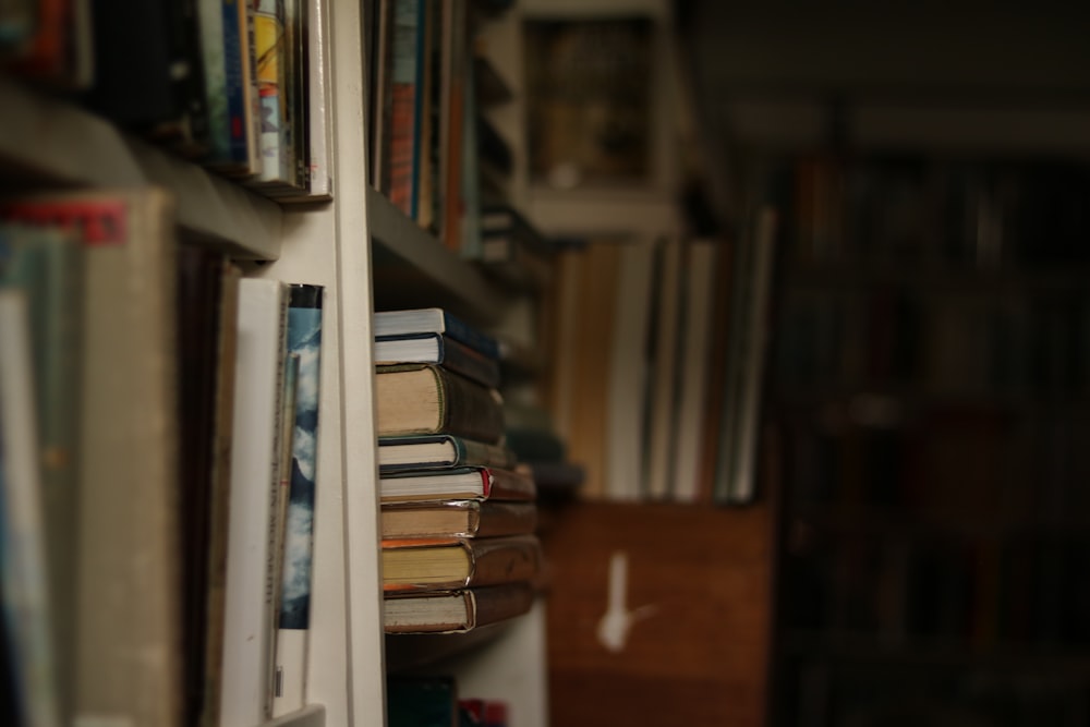 a room with books on shelves