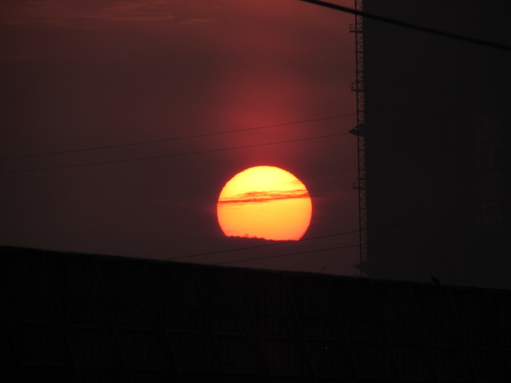 a sunset over a city