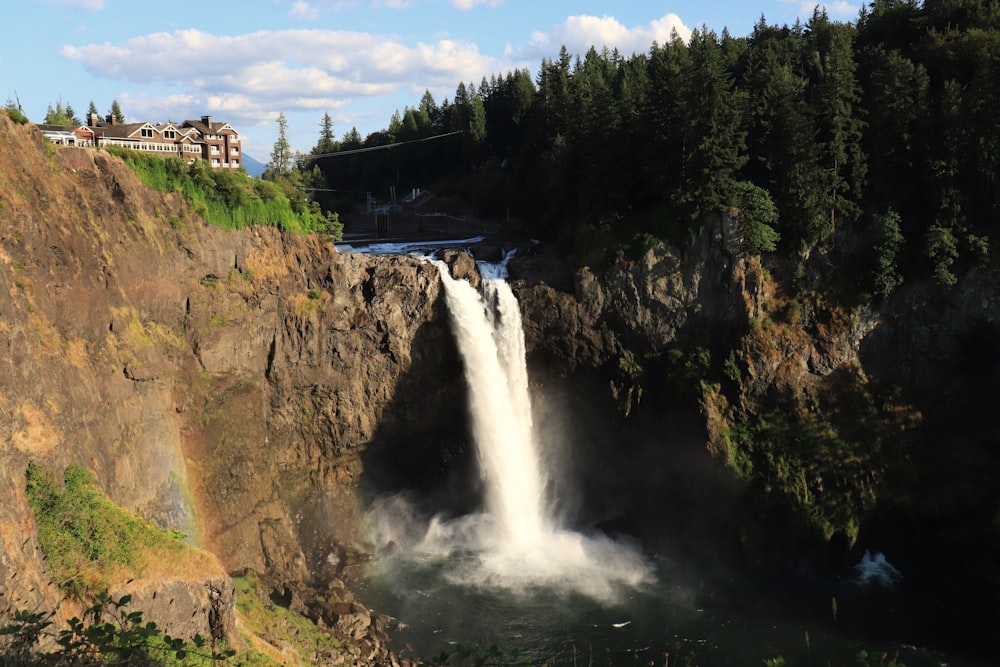Snoqualmie Falls with a bridge and trees