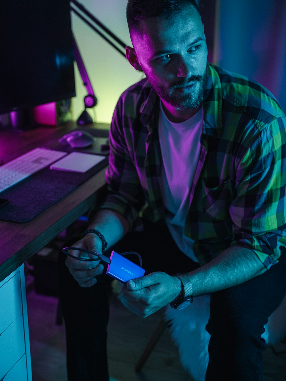 a man holding a phone